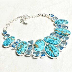 Copper Turquoise Blue Topaz Handmade Big Necklace Jewelry 98 Gms LBN-1936