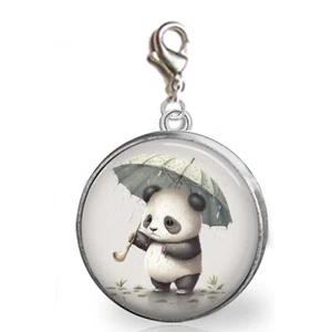 Panda Bear Rain Glass Top Clip On Charm for Bracelet Purse Charm Photo Jewelry - Picture 1 of 1
