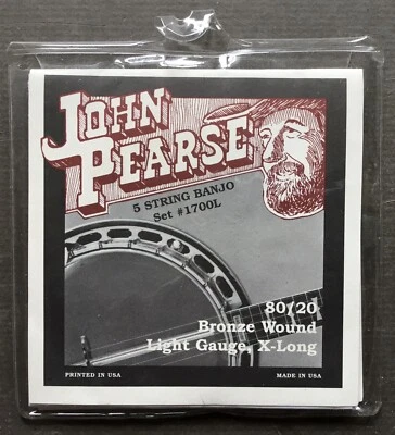 John Pearse BANJO 5 Strings SET 80/20 Bronze Wound Lt Gauge Extra Long / New - Image 1 of 3