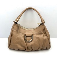 GUCCI Beige Leather Satchel Bag with GG Monogram Leather