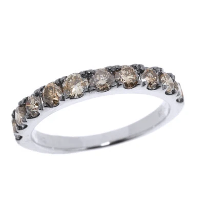 1Ct Champagne Natural Diamond Half Eternirty Ring Rhodium Plated � Sterling - Image 1 of 4