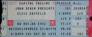 Elvis Costello Konzert Musik Ticket Stub Capitol Theatre Passaic NJ 5.5.1978 - Bild 1 von 2