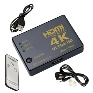 4K HDMI Switch Switcher For HDTV PS3 3 In 1 Splitter Hub IR Remote 3 Port Out UK - Picture 1 of 13