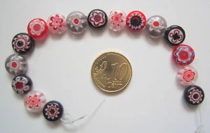Perlas círculo cristal milflores 10 mm X 16 UNIDADES gama rojo negro abalorios - Photo 1/4