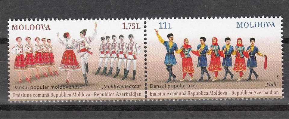 Moldavia 2015 Danzas populares, trajes tradicionales conjuntos Azerbaiyán 2 sellos MNH Foto 1 de 1