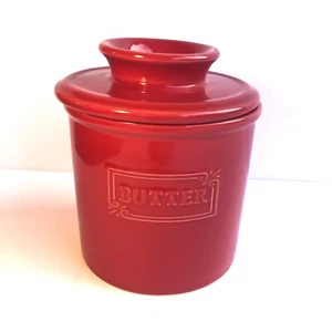 French Butter Keeper Crock Storage Jar Butter Serving Dish Red - Picture 1 of 10