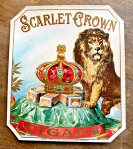 Old Vintage - SCARLET CROWN - Cigar Box LABEL - Outer - LION. Schmidt and CO. NY - Picture 1 of 2
