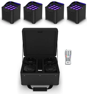 Chauvet DJ Freedom Par H9 IP X4 (4) Wireless DMX Battery Wash Lights+Bag+Remote - Image 1 of 4