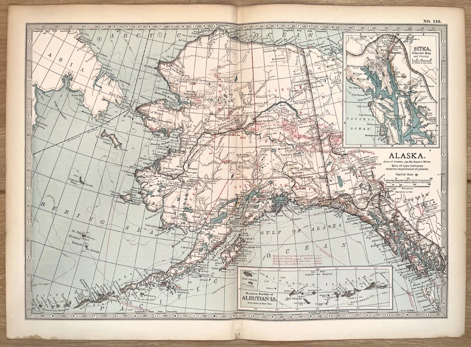 ALASKA US State Map - Original Antique Encyclopaedia Britannica c 1900 - Image 1 of 1