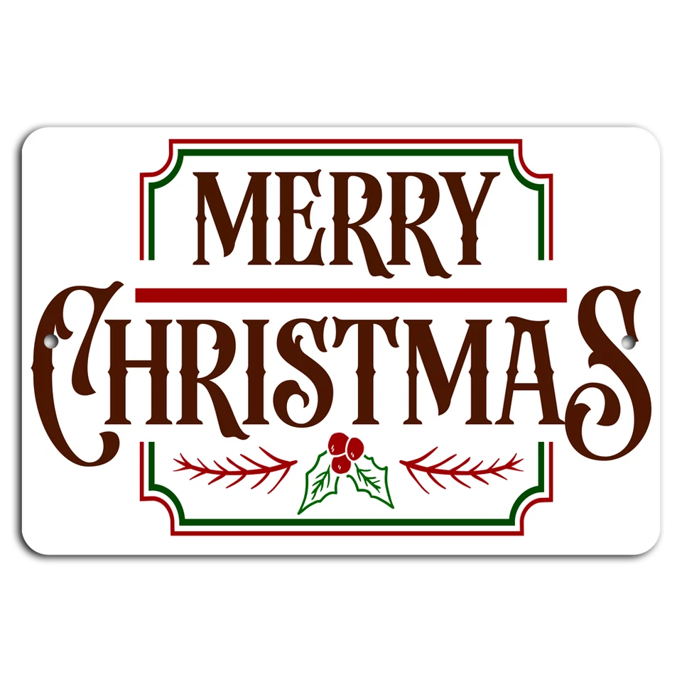 Rustic Red & Green Merry Christmas Metal Sign - Image 1 of 1