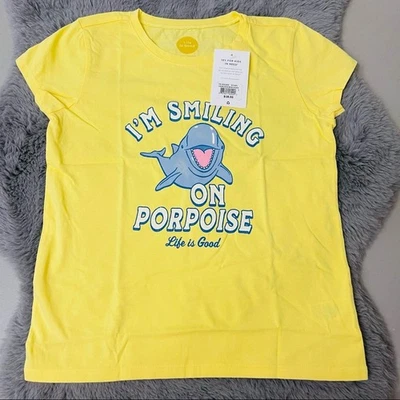NUEVO CON ETIQUETAS Life is good "Estoy sonriendo en marsopa" Niñas L Camiseta Manga Corta Foto 1 de 4