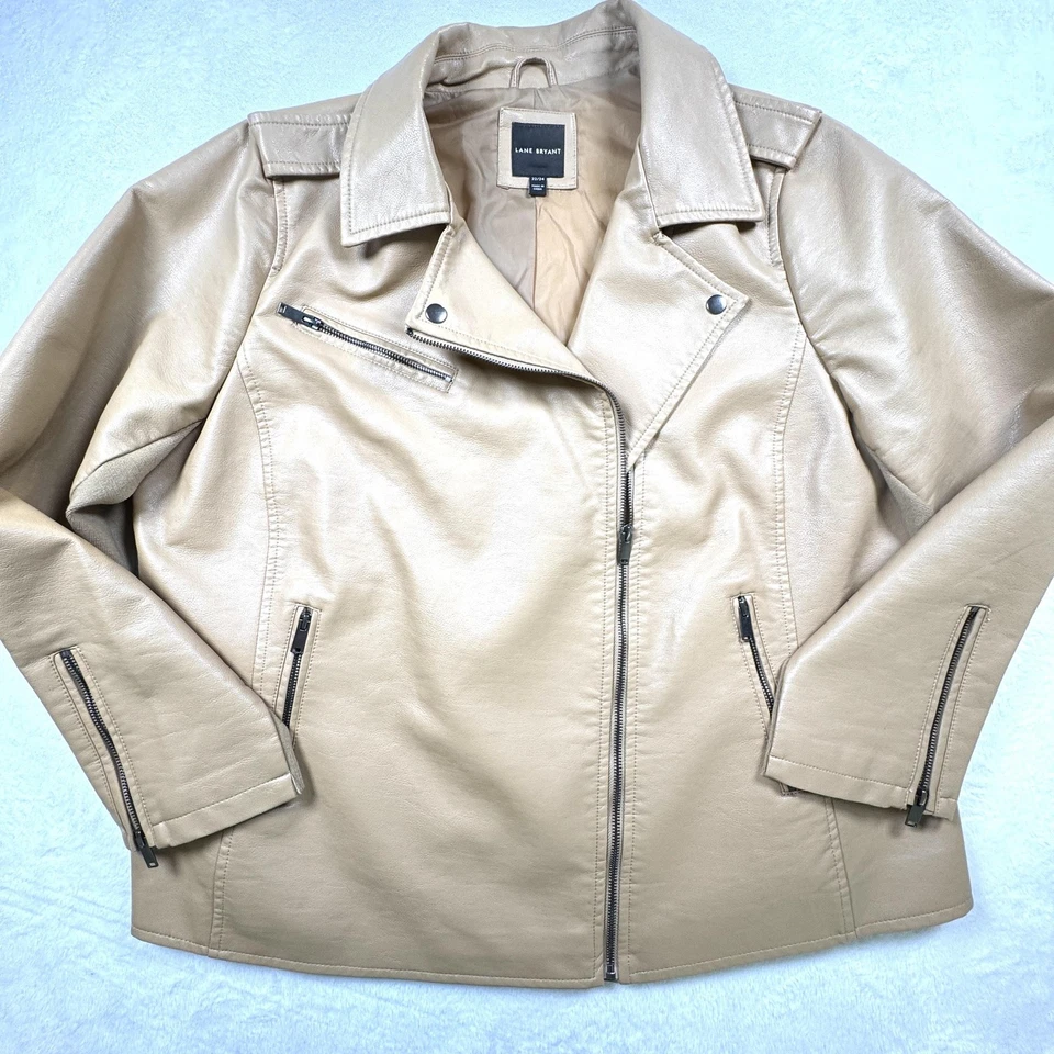 Chaqueta Lane Bryant para mujer 22/24 cuero sintético tostado motociclista Asym cremallera talla grande Foto 1 de 4