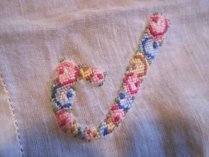 Vtg 3 Hanky Tiny Petit Point Embroidered Flowers W/MONOGRAM-E/J&N - Picture 1 of 4