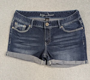 Ariya Jeans Shorts Damen Gr. 14 blau Rollbündchen Schnurrhaare bestickt dicke Nähte - Bild 1 von 13