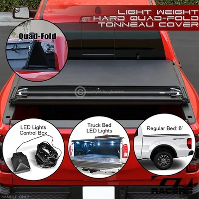For 2019-2023 Ford Ranger 6' Bed Lightweight Hard Quad 4-Fold Tonneau Cover+LED - Image 1 of 4