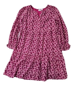 GAP KIDS Pink Lined Cotten Blend Floral Long Sleeve Tiered Ruffle Dress Sz 8 Med - Picture 1 of 12