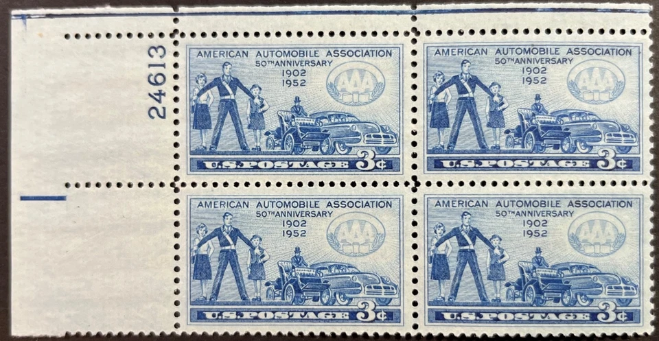 U.S. Scott #1007, PB of 4, 50th Anniv. American Automobile Association, VF, MNH - Image 1 of 2