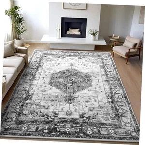 Area Rugs Grey Rug Machine Washable Rugs for Living Room, 4x6 Non Slip Low - Picture 1 of 8