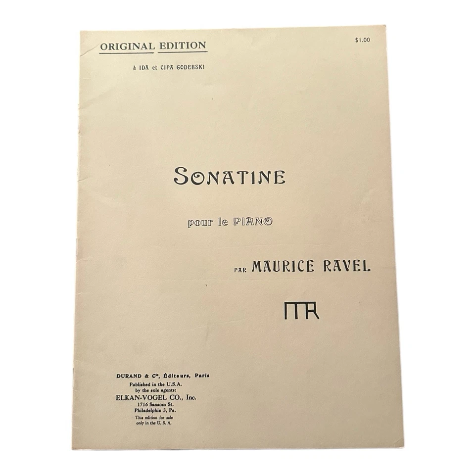 Maurice Ravel Sonatine Pour Le Piano Original Edition Durand Elkan Vogel NOS - Image 1 of 4
