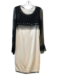 Echtes Chanel Cocktailkleid Elfenbein Schwarz Seide & Pailletten 38 Neuzustand - Bild 1 von 8