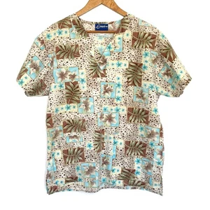 Crest Scrub Top Women's Small Tropical Floral Short Sleeve Pockets V Neck Shirt - Picture 1 of 8