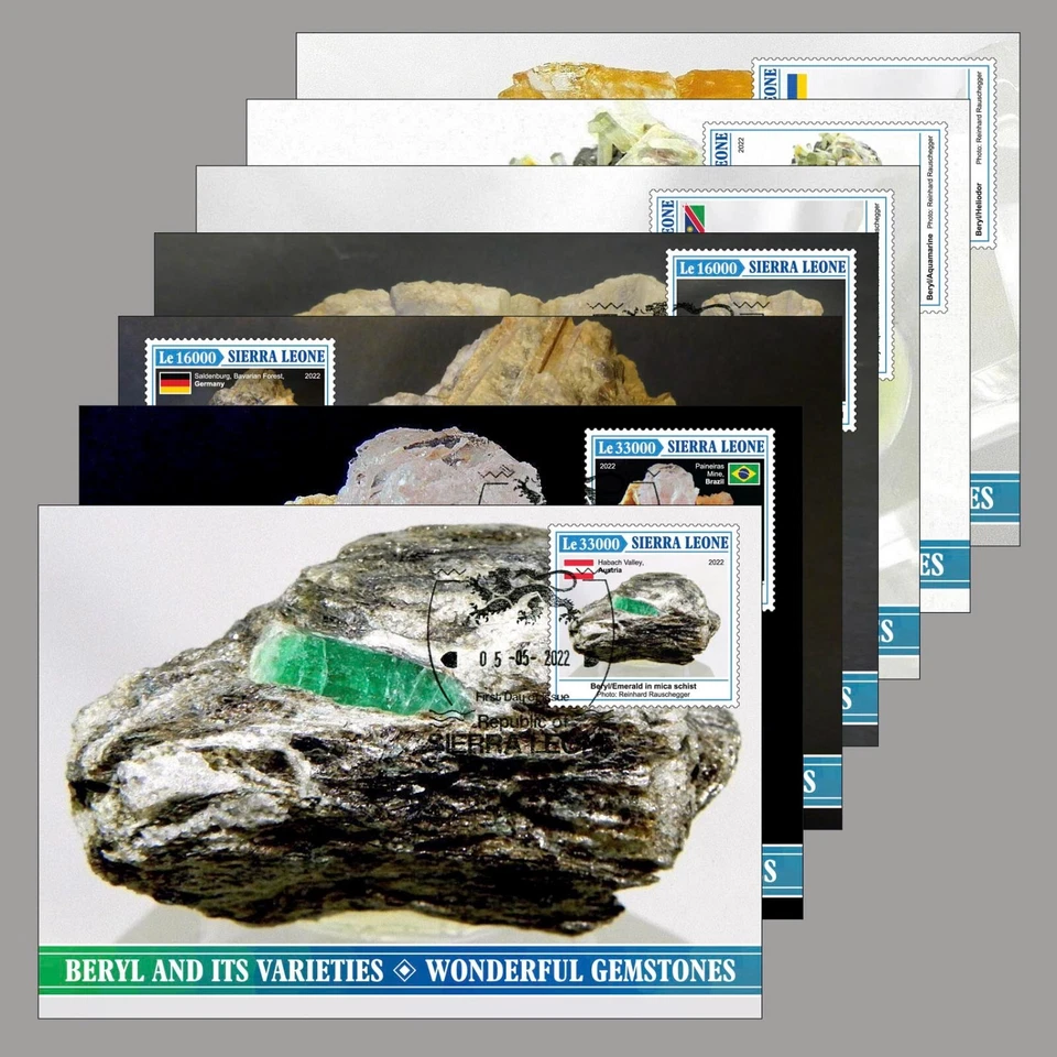 Minerals Maximum Cards Stamps First Day Cancellation Sierra Leone Numbered Beryl - Image 1 of 4