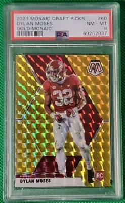 DYLAN MOSES 10/10 2021 Mosaic Draft Picks Gold Mosaic SSP RC Alabama Jags PSA 8 - Image 1 of 2