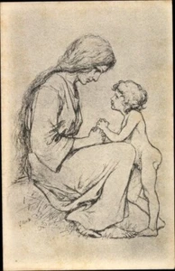 c.1910 ART NOUVEAU Artist FIDUS, Mother & Son in Prayer; Unused, Mint Cond - Bild 1 von 2