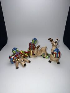 Fitz And Floyd Christmas Kringle Deer Santa Figurines Set of 3 Ceramic EB-408