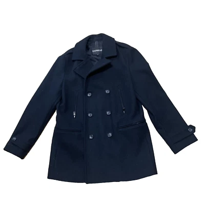Express Wool Peacoat Men M Black Y2k Double Breasted Preppy Business Formal 42" - Image 1 of 4