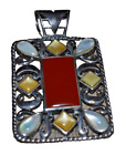 Lovely Vintage Sterling Silver Pendant, red stone surrounded by multicolor