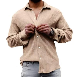 Plus Size Casual Solid Color Long Sleeve Shirt with Lapel for Young Adults - Lig - Picture 1 of 40