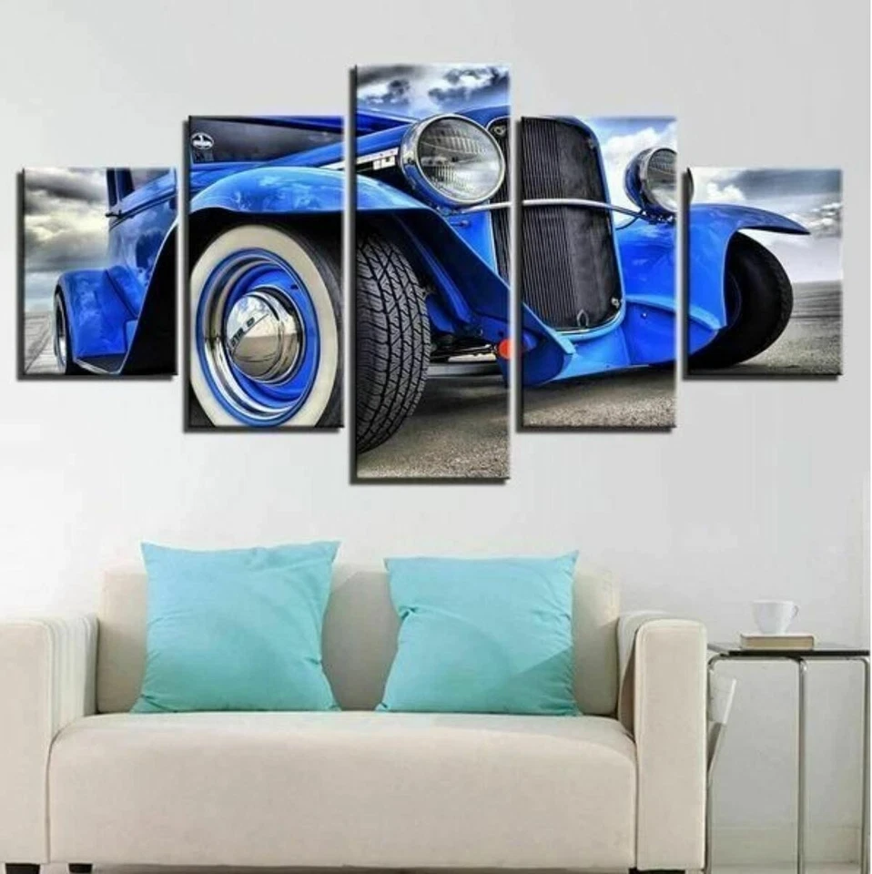Póster de arte de pared con impresión en lienzo de 5 paneles de coche delantero Hot Rod azul decoración del hogar Foto 1 de 4