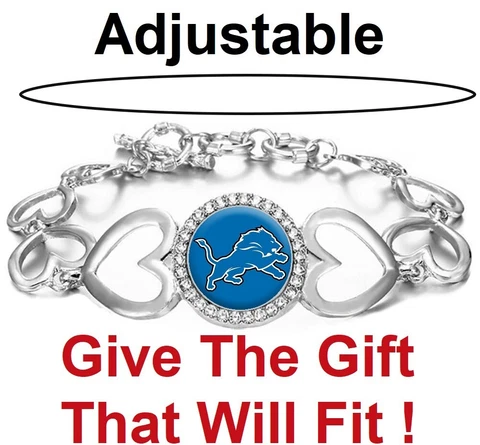 Detroit Lions Womens Heart Link Adjust. Bracelet w Gift Pkg D27 Cover