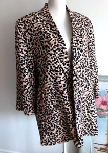 Cappotto auto donna Anne Klein nuovo senza etichette misto lino stampa leopardata XL nero marrone rosa panna - Foto 1 di 7