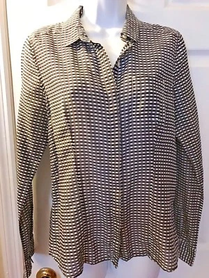 HALOGEN Shirt Nordstrom Gingham Plaid Button Down Top Black White Blouse Sz S - Image 1 of 4