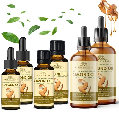 NATURE'S TAKE Sweet Almond Oil Organic Cold Pressed Ideal for Massage Skin & Haircare DIY UK