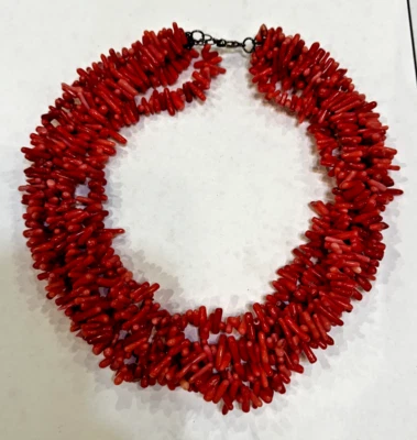 Teñido Rojo Rosa Melocotón Coral Cuenta 5T Hilos 20" Collar 165g Vintage - Imagen 1 de 4