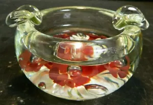 Vintage Murano Hand Blown Controlled Bubble Red Flower Art Glass Ash Tray Excell - Picture 1 of 9