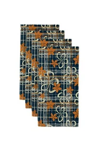 Orange & Blue Floral Plaid 18" x 18" Napkins 1 Dozen - Picture 1 of 1