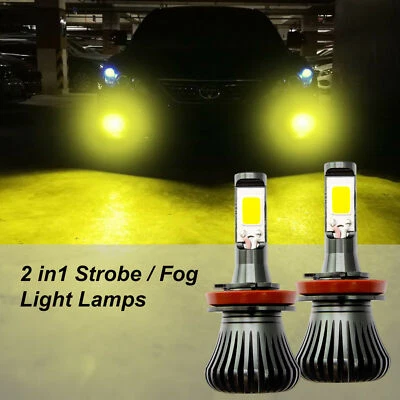 2x 9006 LED Gold Yellow Strobe Flashing Dual Function Switch Fog Light Bulbs - Image 1 of 4