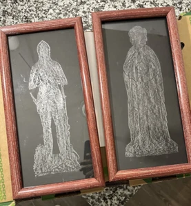 2 Vintage Brass Rubbing of Medeval Subjects Hanging Decors of FRAMED 15.5" - Picture 1 of 5