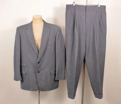 Traje de Lana Para Hombre De Colección Años 50 Azul Gris 2 Botones Talla XL 1950 Gentry Droop Loop Pantalones Foto 1 de 4