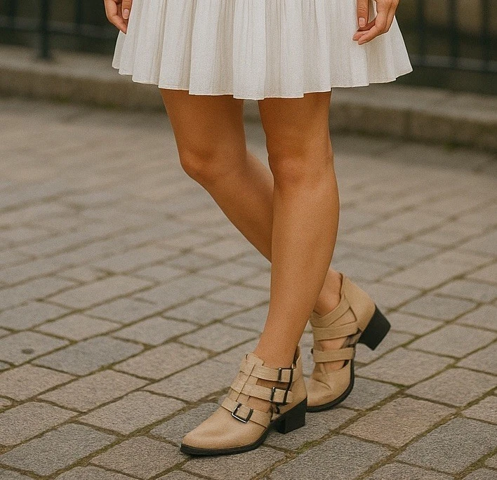 Botines Dos Labios Mujer 9 Zeta Cuero Taupe Botines Correas Hebilla Acento Foto 1 de 4