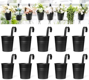 10 Pcs Hanging Flower Pots Metal Iron Bucket Planter for Railing Fence Balcon... - Picture 1 of 7