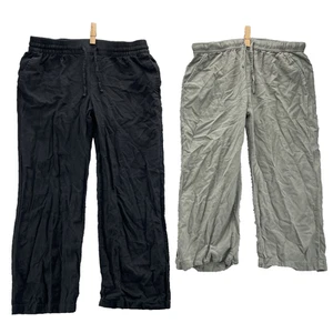 Linen Blend Pants LOT 2 Women Med Green Black Coastal Boho Chic Classic Academia - Picture 1 of 12