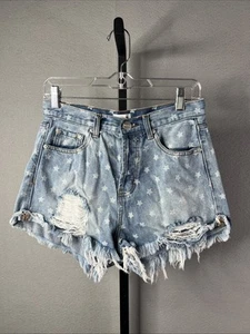 Pantalones Cortos Jean Superdown Revolve Talla 28 Azul Estrella Americana Botón Mosca Envejecido - Imagen 1 de 8
