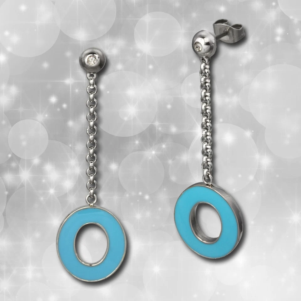 Amello Ohrstecker oval Zirkonia Emaille Türkis Ohrringe Damen Stahl ESOG03T