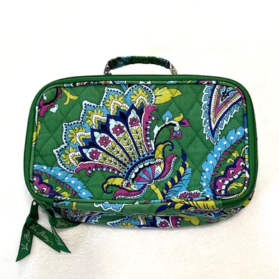 Bolsa de maquillaje cosmético Vera Bradley esmeralda cachemira acolchada doble cremallera COMO ESTÁ Foto 1 de 4