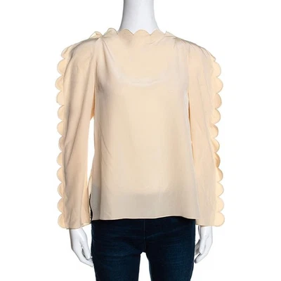 Blusa Fendi Crema Seda Festoneada Manga Larga S Foto 1 de 4